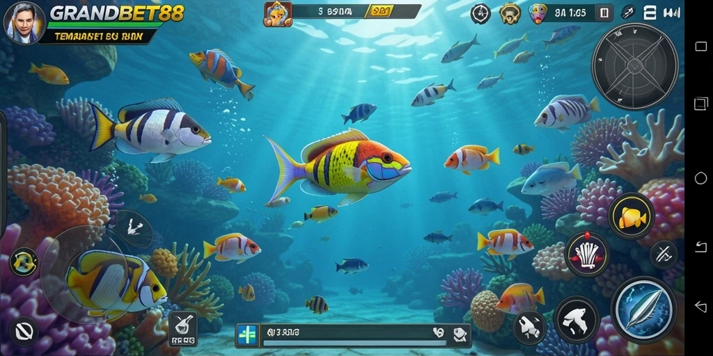Tampilan gameplay seru dari <strong>GRANDBET88</strong> saat menembak ikan.