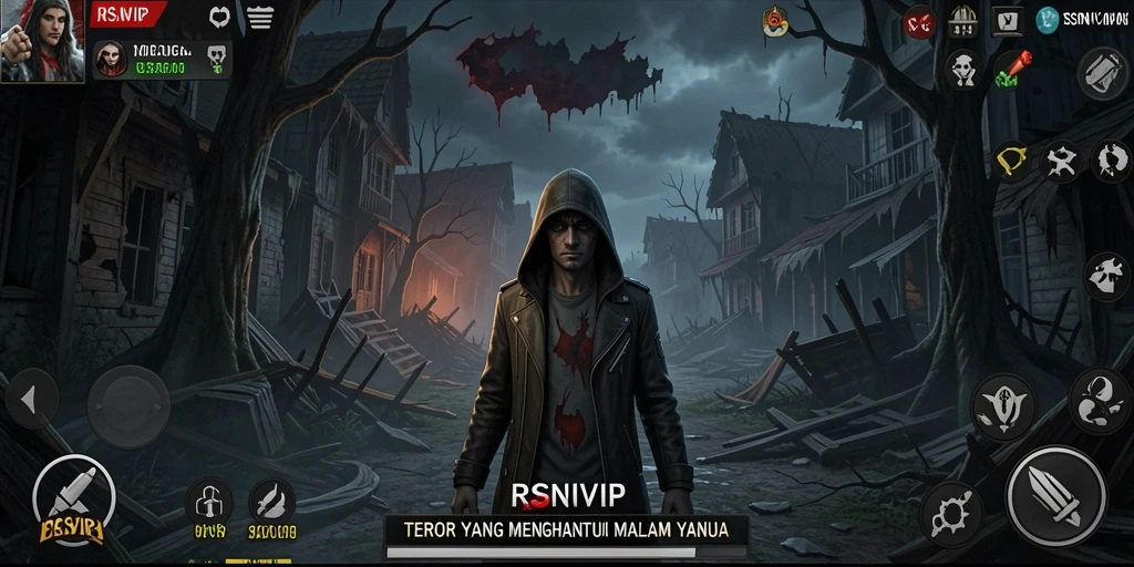 Screenshot gameplay RSNVIP yang menampilkan suasana horor yang mencekam.