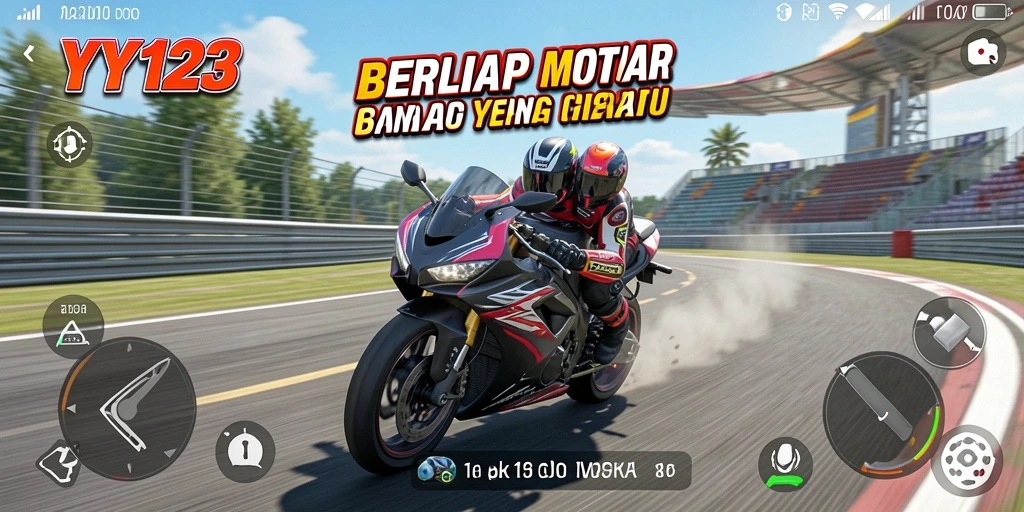 Screenshot dari gameplay balap motor yang mendebarkan di YY123.